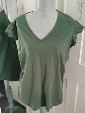 Womens Weekend Suzanne Betro Babydoll Green Eyelet Top. Size 2XL